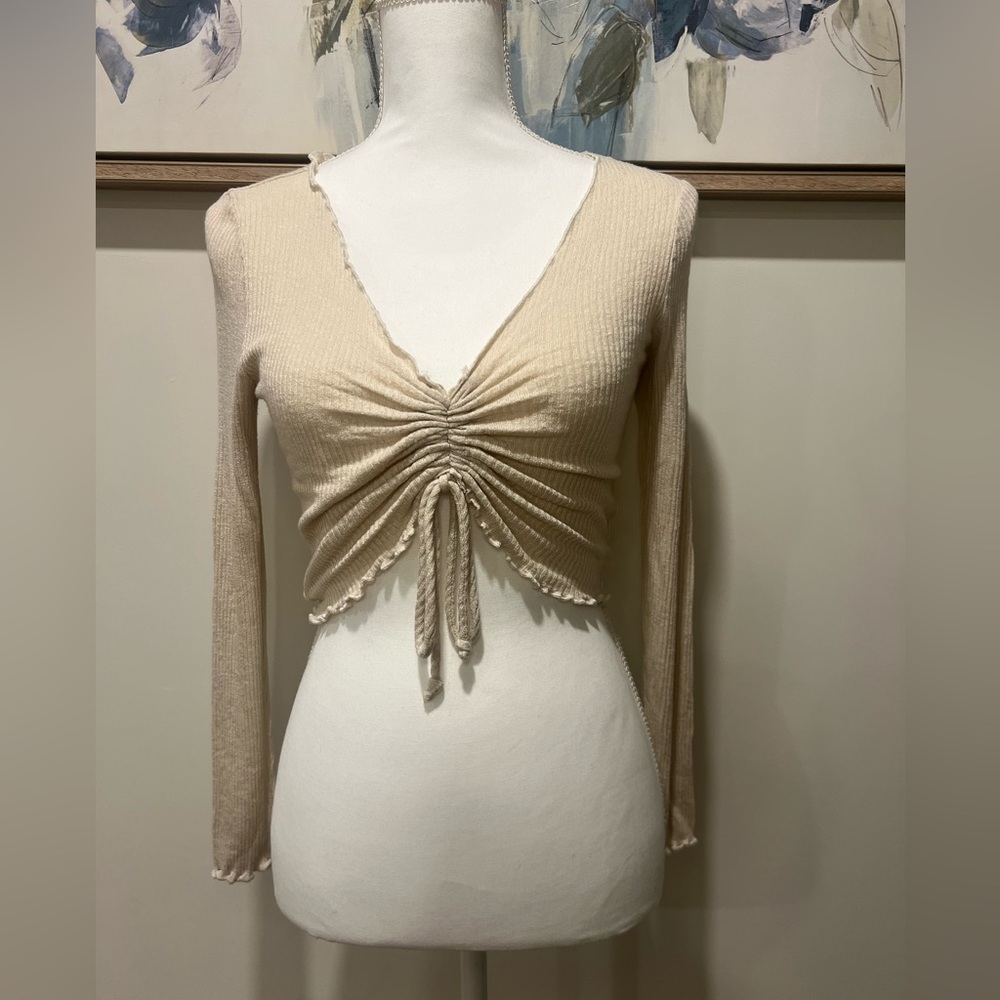 Altar'd State Tan Crop Ruched Blouse